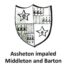 A black and white shield with text