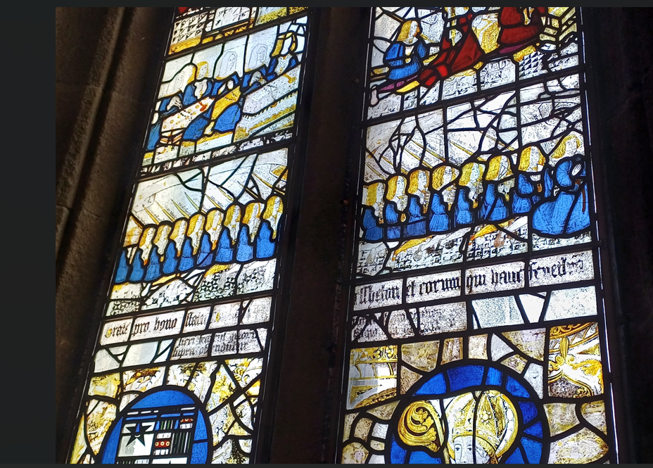 A close-up of a stained glass window